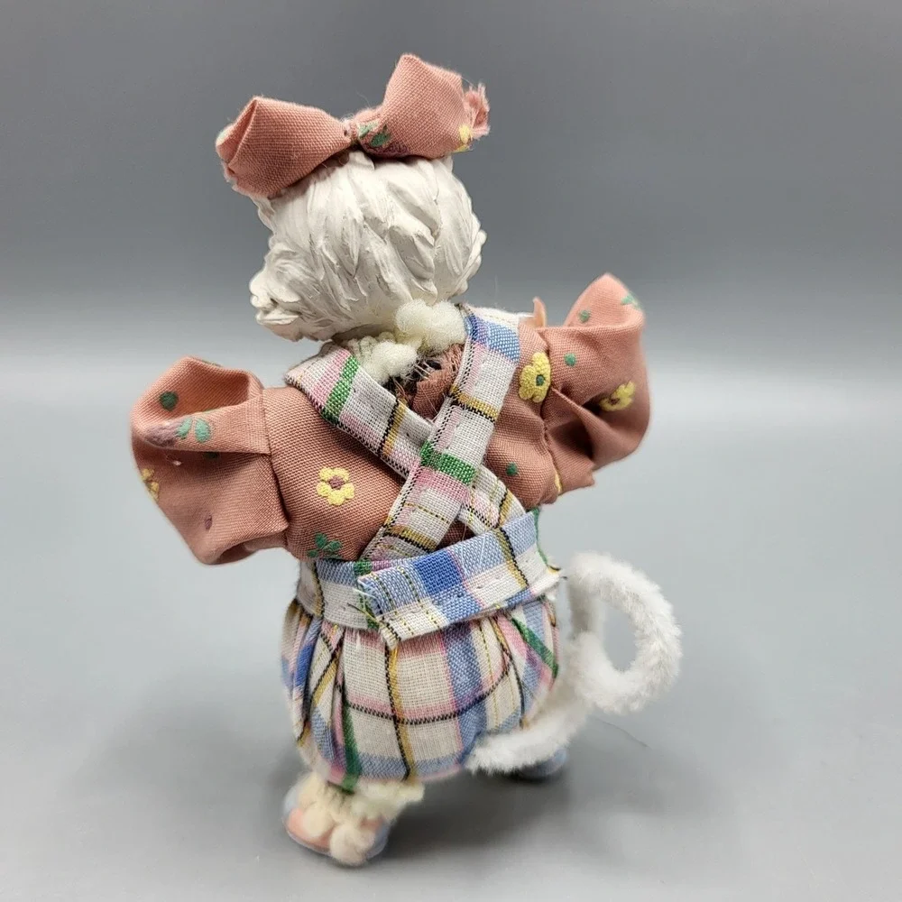 Vintage Victoria Impex White Cat Doll Anthropomorphic Figurine Plaid Outfit 4
